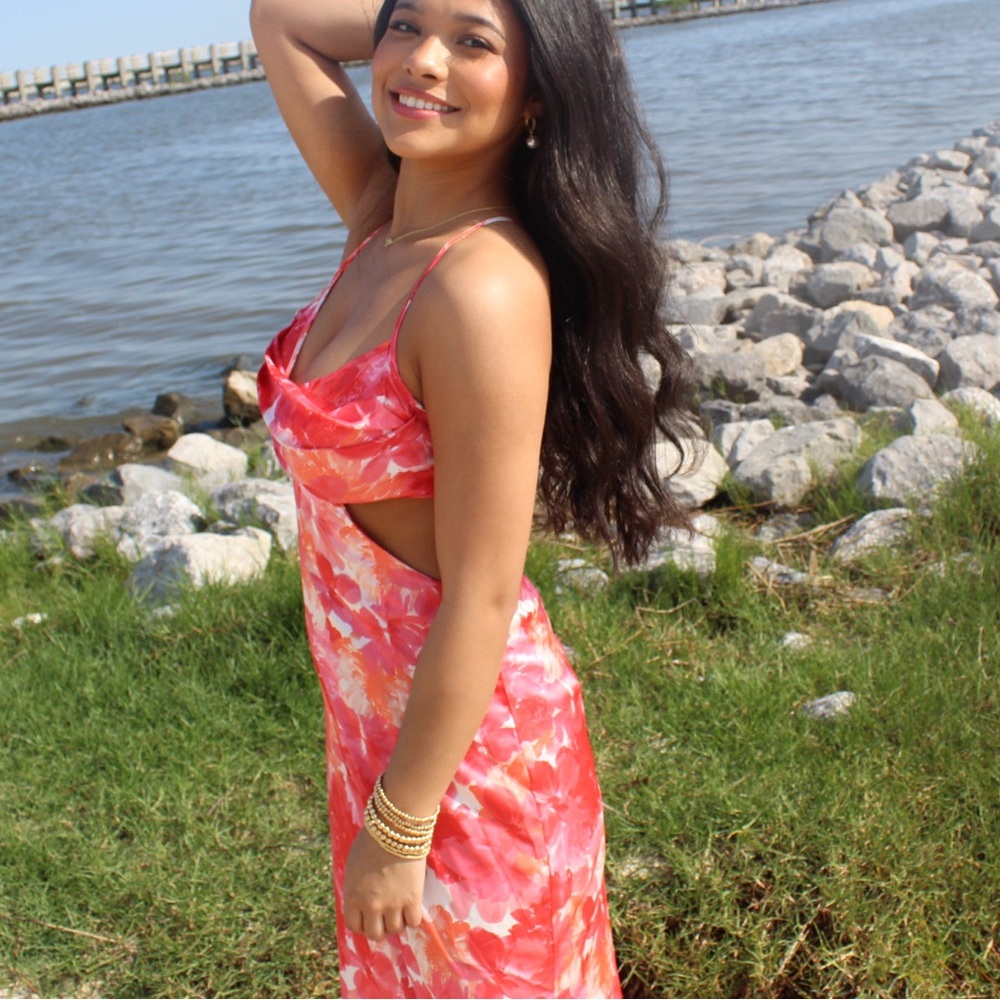 SHEIN Red and Pink Floral Maxi Dress